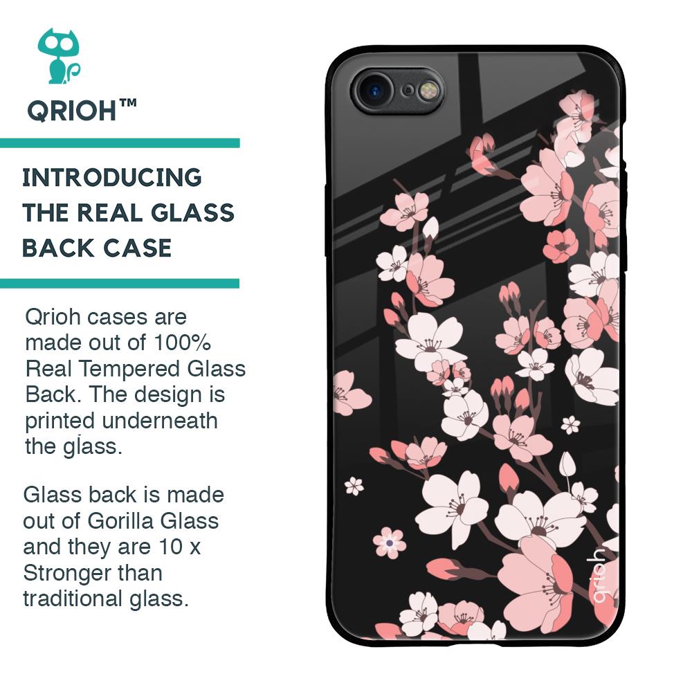 Black Cherry Blossom Glass Case for iPhone 8