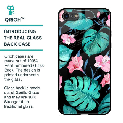 Tropical Leaves & Pink Flowers Glass Case for iPhone 8