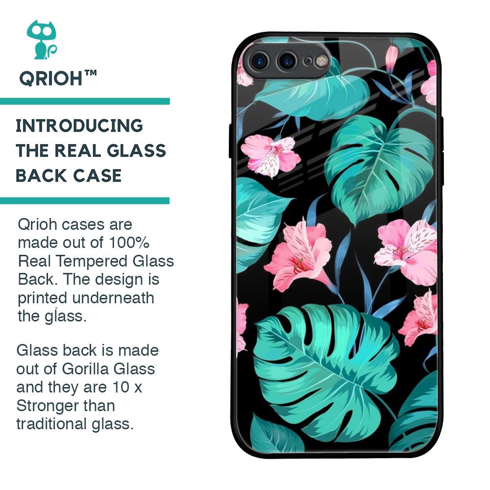 Tropical Leaves & Pink Flowers Glass Case for iPhone 8 Plus