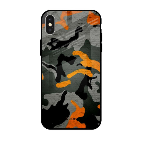 Camouflage Orange iPhone X Glass Back Cover Online