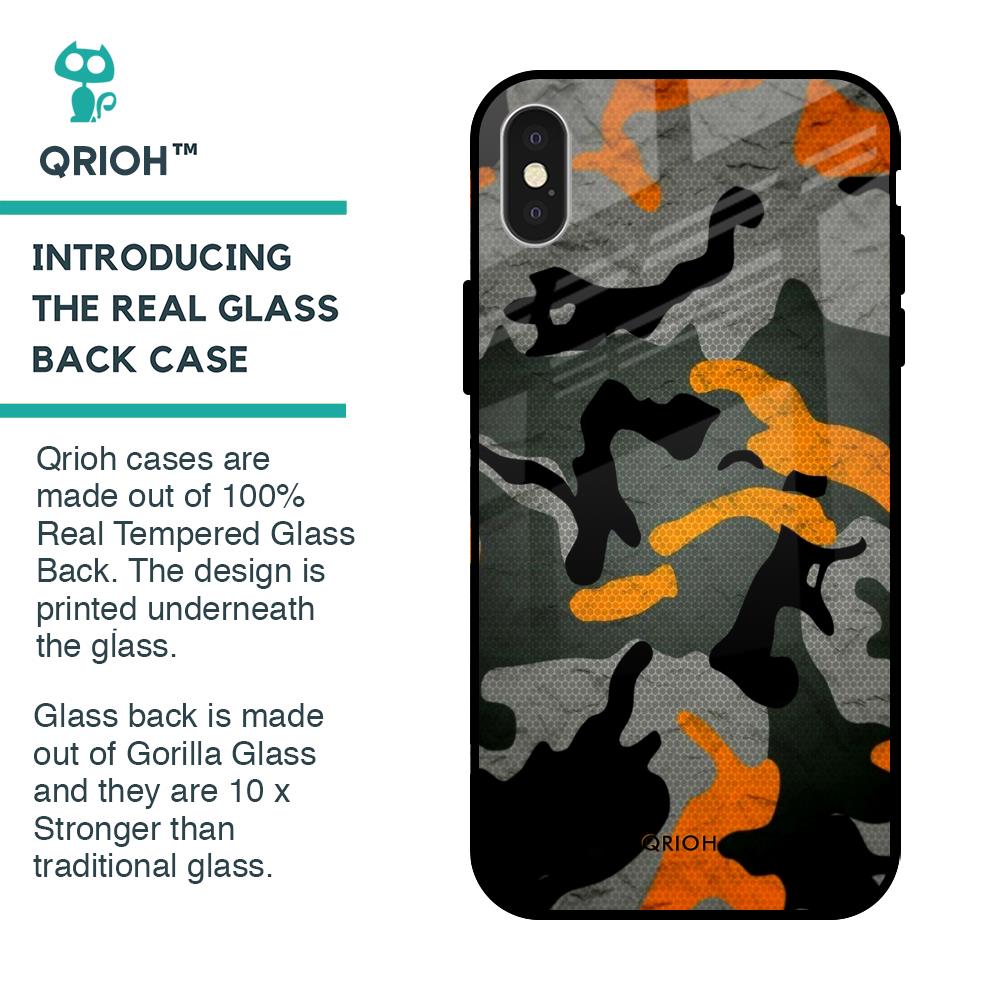 Camouflage Orange Glass Case For iPhone X