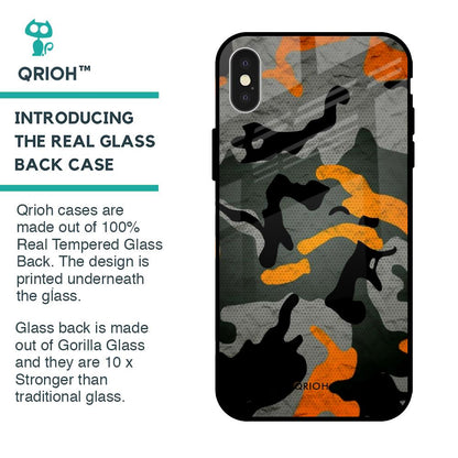 Camouflage Orange Glass Case For iPhone X