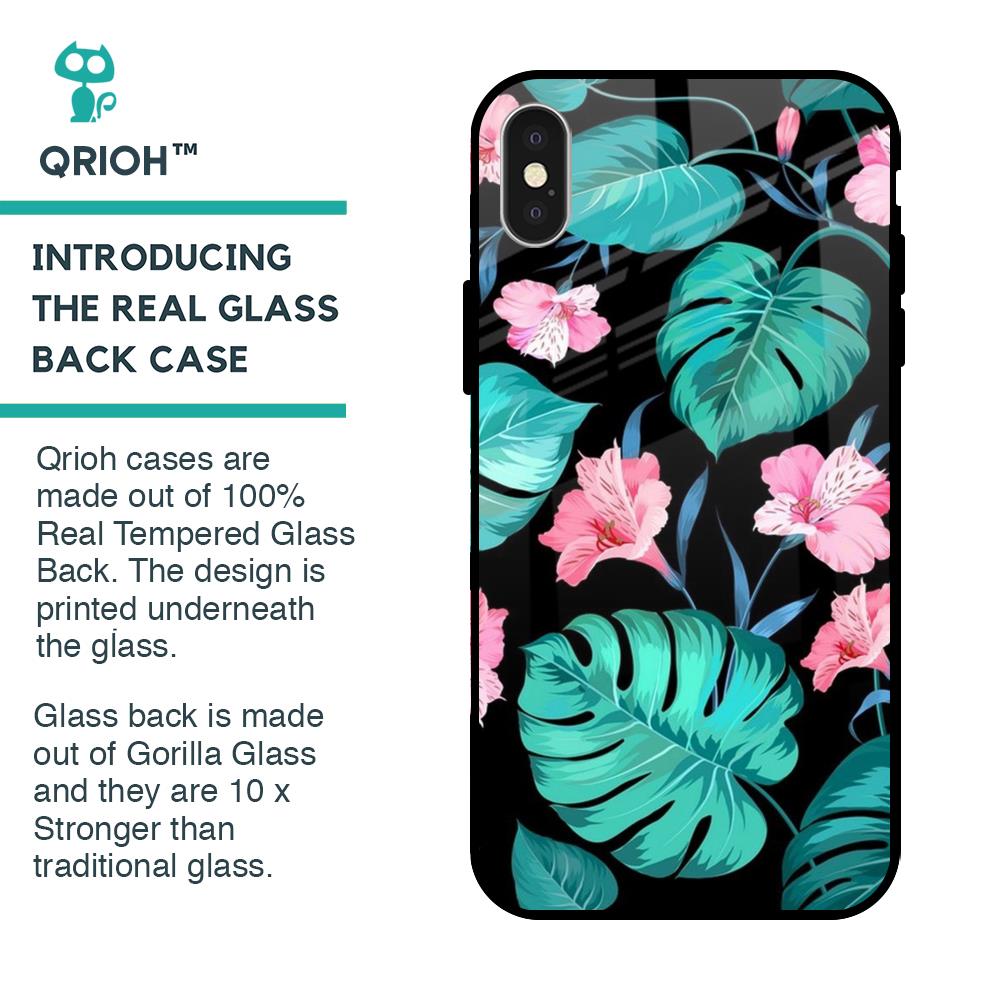 Tropical Leaves & Pink Flowers Glass case for iPhone X