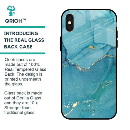 Blue Golden Glitter Glass Case for iPhone X