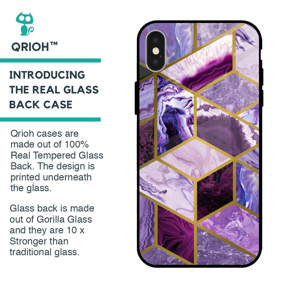 Purple Rhombus Marble Glass Case for iPhone X