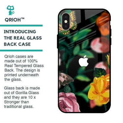 Flowers & Butterfly Glass Case for iPhone X