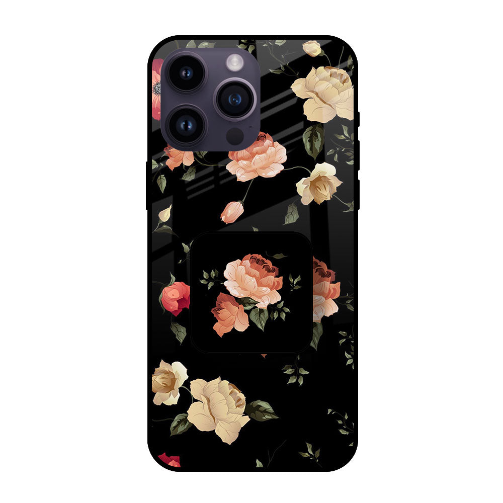 Black Floral Glass case with Square Phone Grip Combo Cases & Covers Online