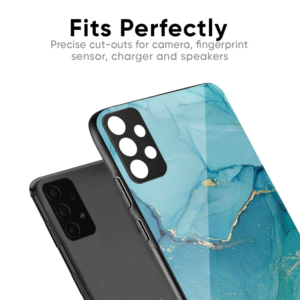 Blue Golden Glitter Glass Case for Vivo X50 Pro