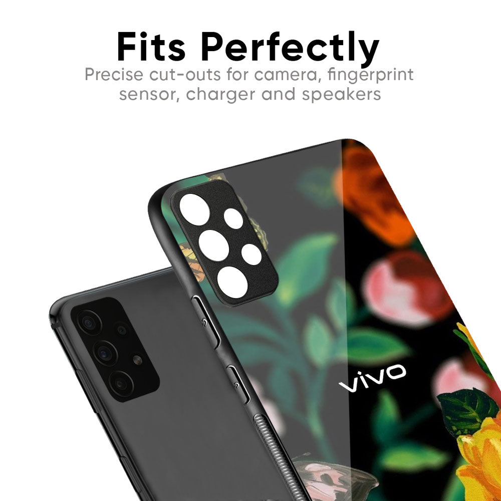Flowers & Butterfly Glass Case for Vivo X50 Pro