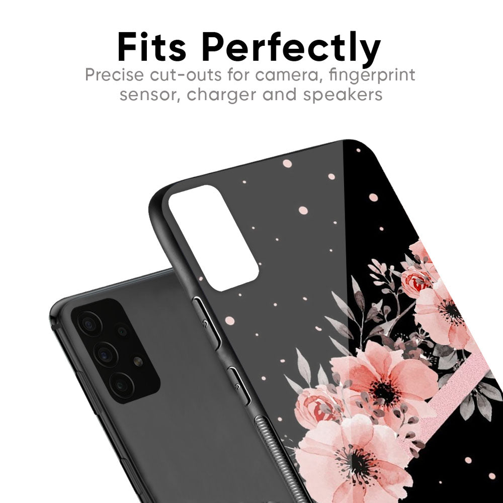 Floral Black Band Glass Case For Samsung Galaxy F41