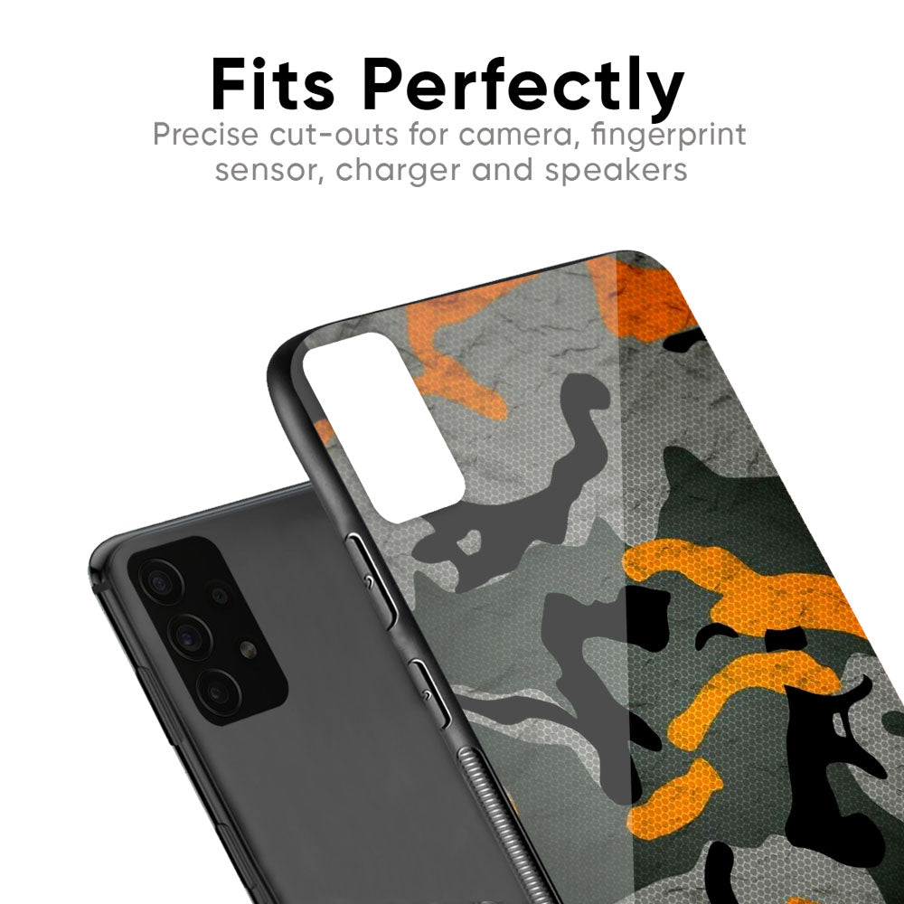 Camouflage Orange Glass Case For Samsung Galaxy F41