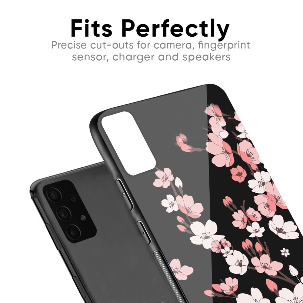 Black Cherry Blossom Glass Case for Samsung Galaxy F41