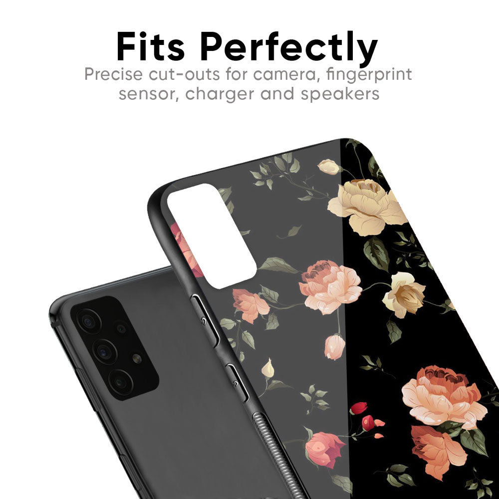 Black Spring Floral Glass Case for Samsung Galaxy F41