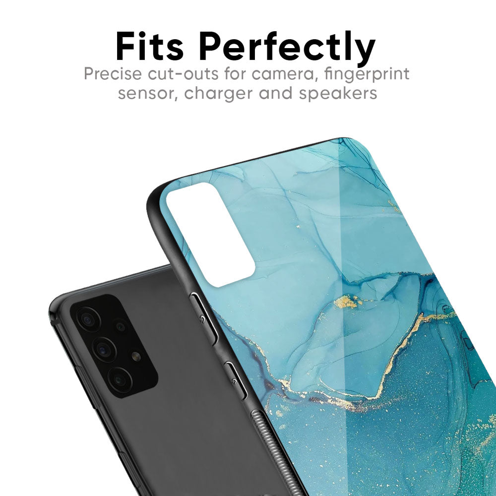 Blue Golden Glitter Glass Case for Samsung Galaxy F41