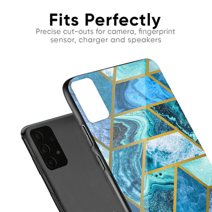 Turquoise Geometrical Marble Glass Case for Samsung Galaxy F41
