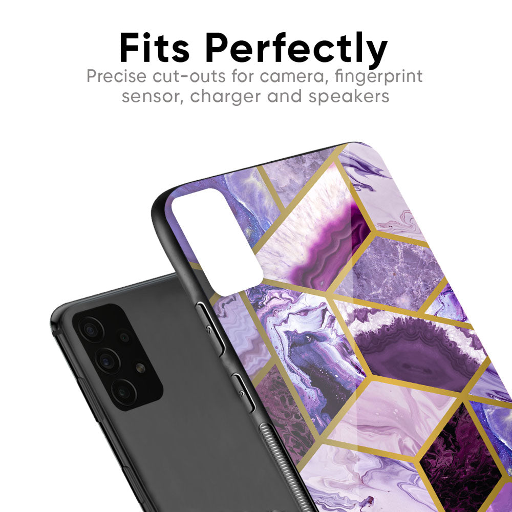 Purple Rhombus Marble Glass Case for Samsung Galaxy F41
