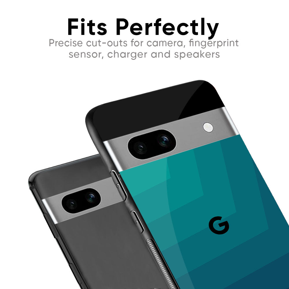 Green Triangle Pattern Glass Case for Google Pixel 6a
