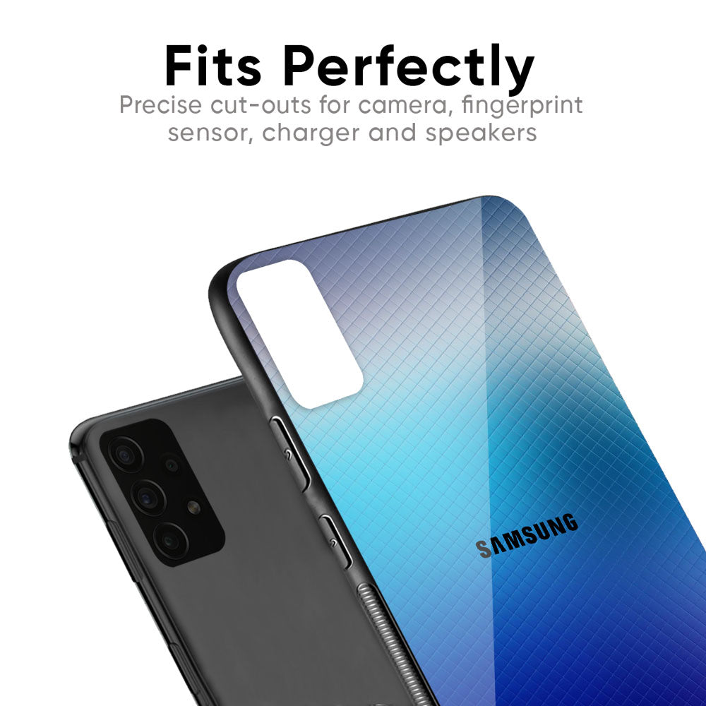 Blue Rhombus Pattern Glass Case for Samsung Galaxy F41