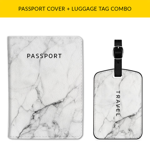 White Marble Passport & Luggage Tag Combo