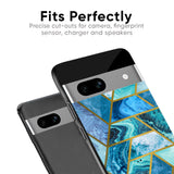 Turquoise Geometrical Marble Glass Case for Google Pixel 6a