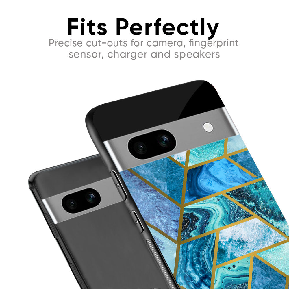 Turquoise Geometrical Marble Glass Case for Google Pixel 7A