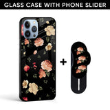 Black Floral Glass case with Slider Phone Grip Combo