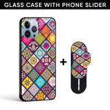 Colorful Mandala Glass case with Slider Phone Grip Combo