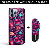 Decorative Mandala Glass case with Slider Phone Grip Combo