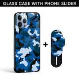 Army Blue Glass case with Slider Phone Grip Combo