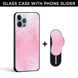 Pink Floral Glass case with Slider Phone Grip Combo