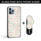 Geometric Marble Glass case with Slider Phone Grip Combo