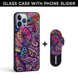 Abstract Flowers Glass case with Slider Phone Grip Combo