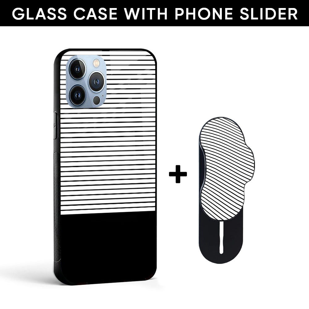 Horizontal Stripes Glass case with Slider Phone Grip Combo
