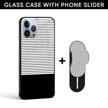 Horizontal Stripes Glass case with Slider Phone Grip Combo