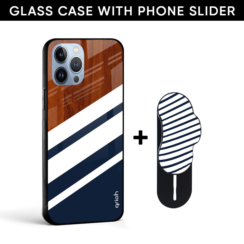 Bold Stripes Glass case with Slider Phone Grip Combo