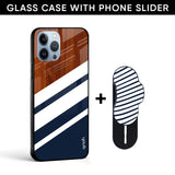 Bold Stripes Glass case with Slider Phone Grip Combo