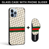 Luxurious Patern Glass case with Slider Phone Grip Combo