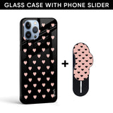 Heart Pattern Glass case with Slider Phone Grip Combo