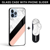 Marble Stripe Glass case with Slider Phone Grip Combo