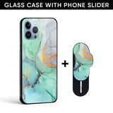 Green Marble Glass case with Slider Phone Grip Combo