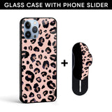Half Leopard Half Black Glass case with Slider Phone Grip Combo