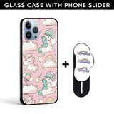 Balloon Unicorn Glass case with Slider Phone Grip Combo