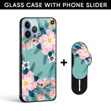 Graceful Floral Glass case with Slider Phone Grip Combo
