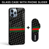 Branded Texture Glass case with Slider Phone Grip Combo