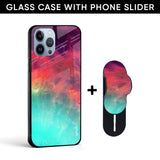 Colorful Aura Glass case with Slider Phone Grip Combo