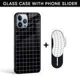 Checked Square Pattern Glass case with Slider Phone Grip Combo