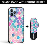 Pastel Colorful Glass case with Slider Phone Grip Combo