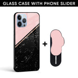 Marble Texture Pink Glass case with Slider Phone Grip Combo