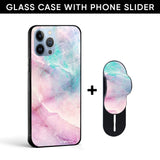 Pink Shale Marble Glass case with Slider Phone Grip Combo