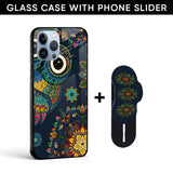 Owl Art Glass case with Slider Phone Grip Combo